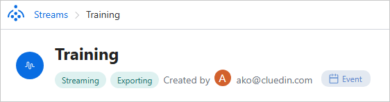 The Training stream header showing the Streaming and Exporting labels under the stream name