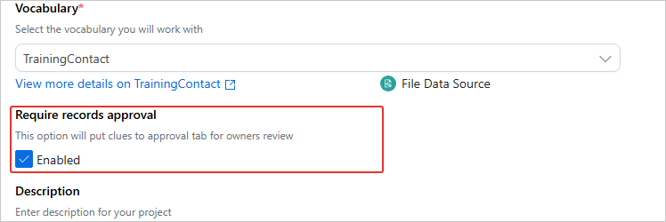 Manual data entry project settings with the Require records approval checkbox selected
